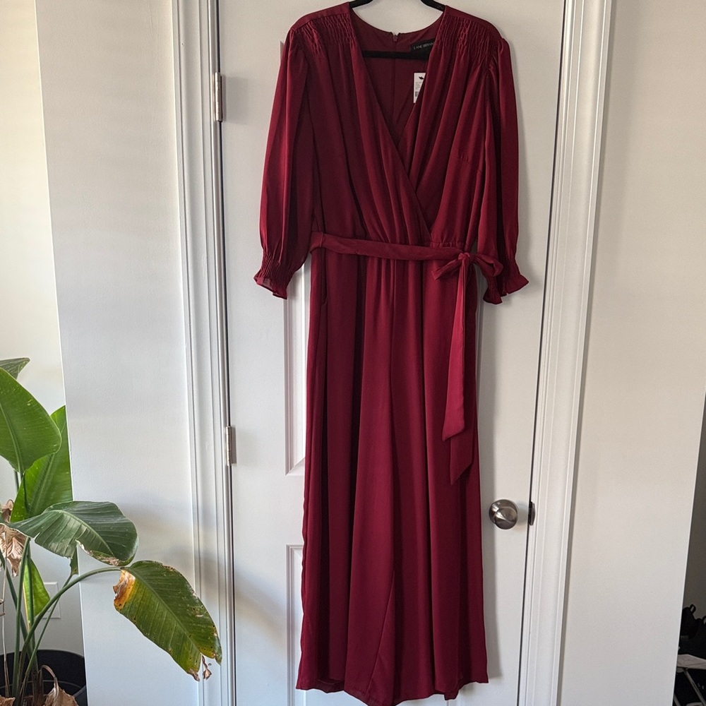 Lane Bryant Deep Red Long Sleeve Jumpsuit